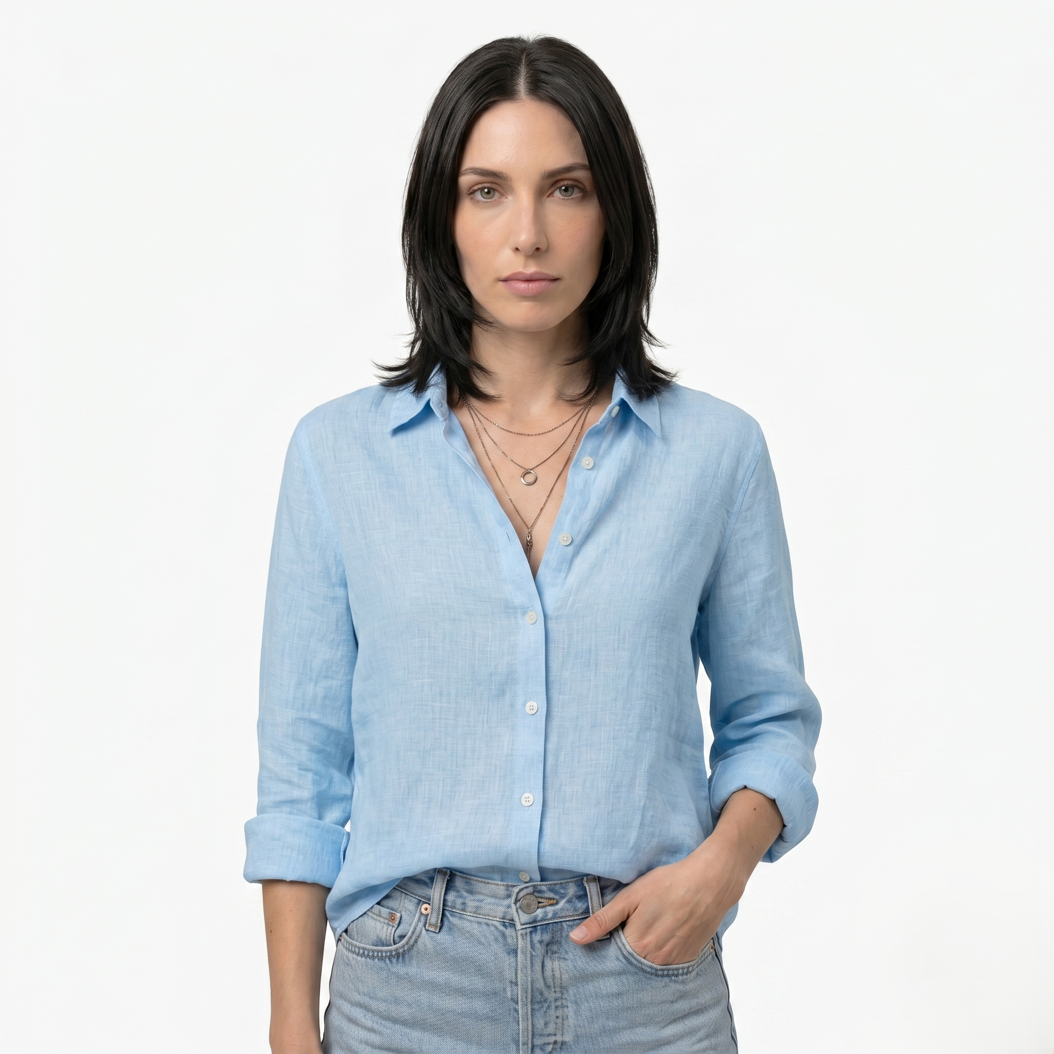 Oldevaine | Women's Button Up Long Sleeve Shirt with Classic Collar
