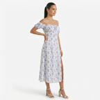 Oldevaine | Women's Floral Print Off Shoulder Midi Dress with Side Split