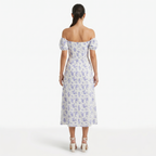 Oldevaine | Women's Floral Print Off Shoulder Midi Dress with Side Split