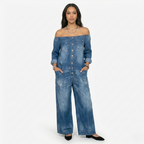 Oldevaine | Women’s Off-Shoulder Wide-Leg Jumpsuit with Pockets
