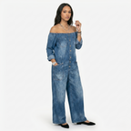 Oldevaine | Women’s Off-Shoulder Wide-Leg Jumpsuit with Pockets