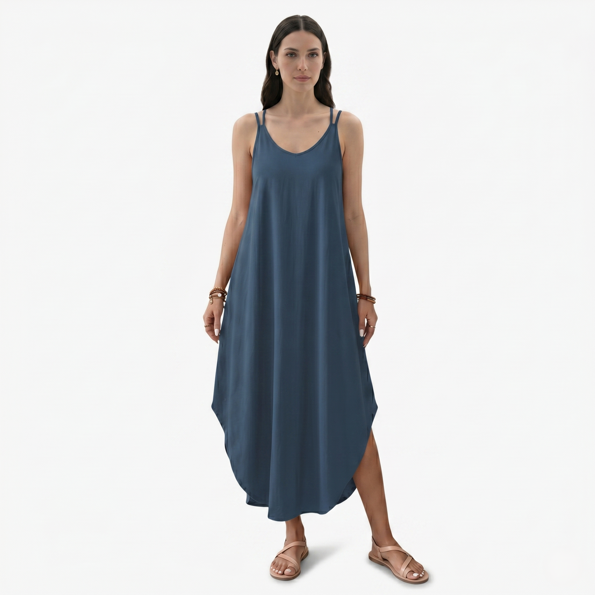 Oldevaine | Women’s Sleeveless V-Neck Cami Maxi Dress Adjustable Straps