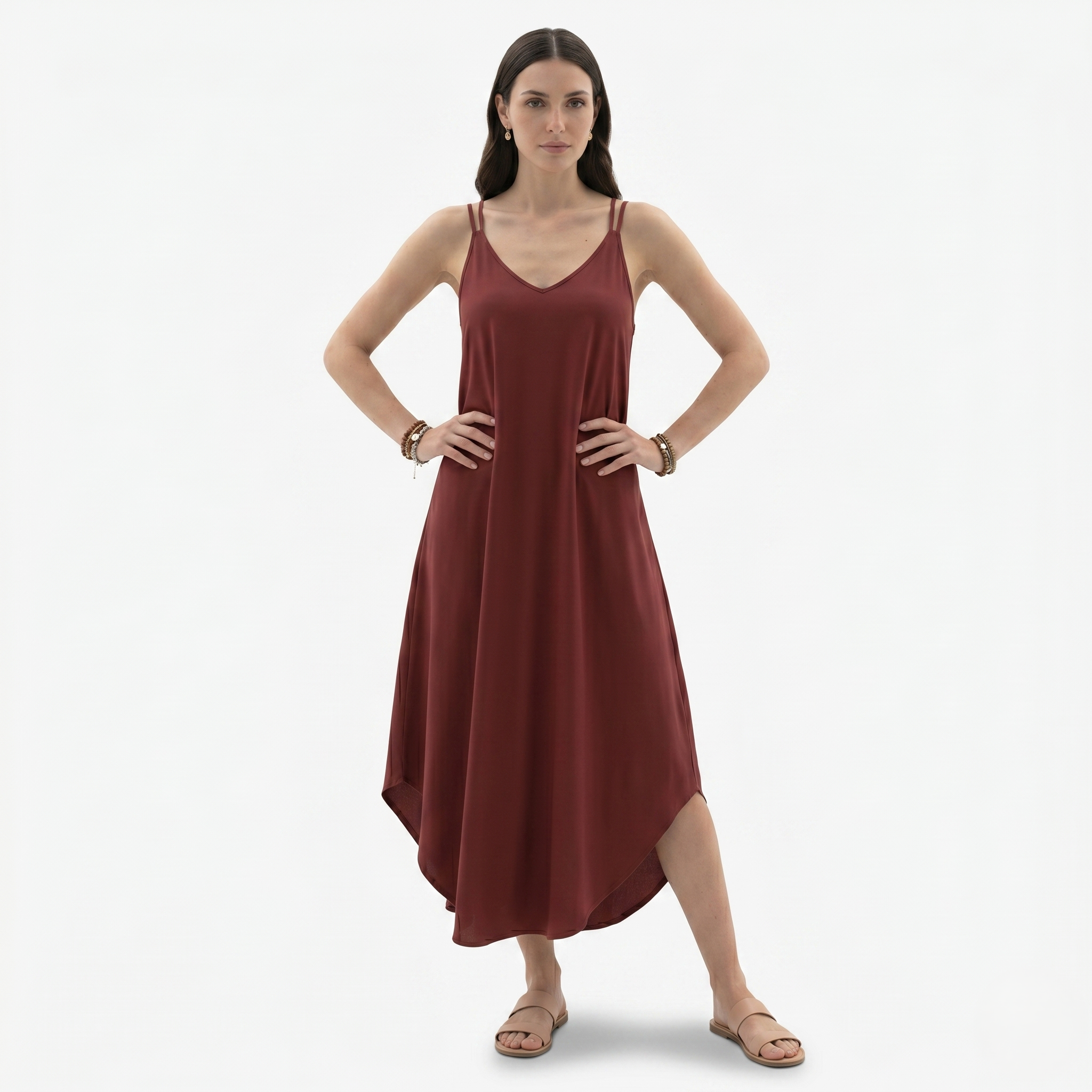 Oldevaine | Women’s Sleeveless V-Neck Cami Maxi Dress Adjustable Straps