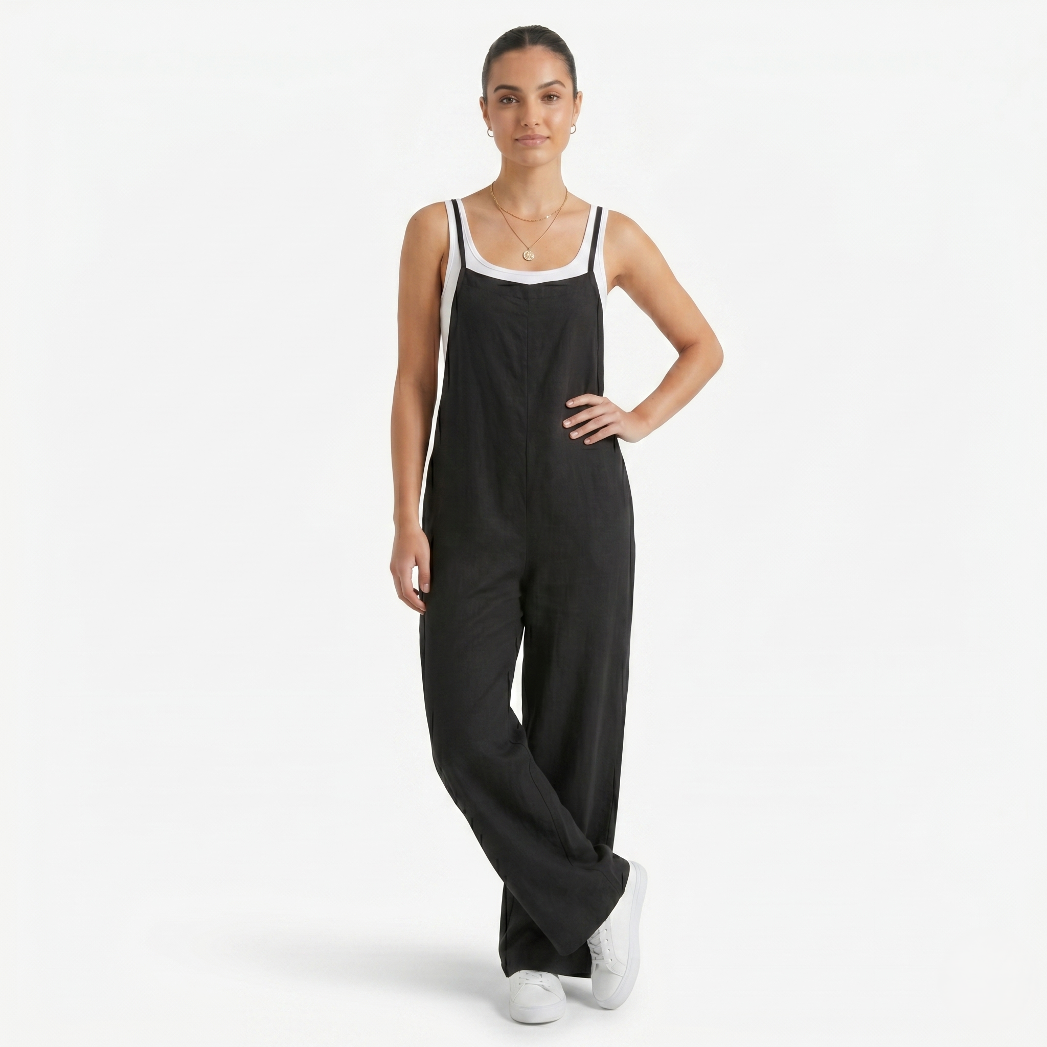 Oldevaine | Women's Sleeveless Wide Leg Casual Jumpsuit with Spaghetti Straps