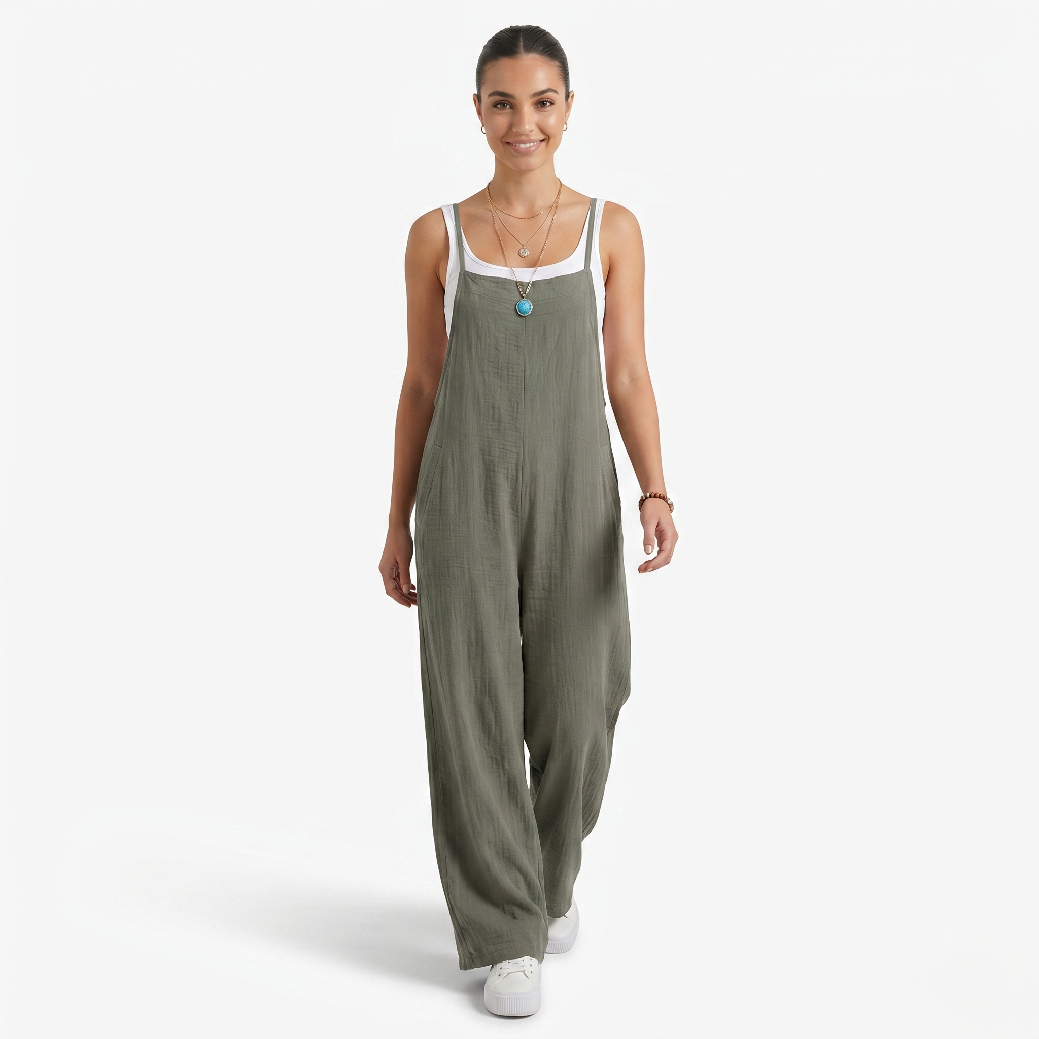 Oldevaine | Women's Sleeveless Wide Leg Casual Jumpsuit with Spaghetti Straps