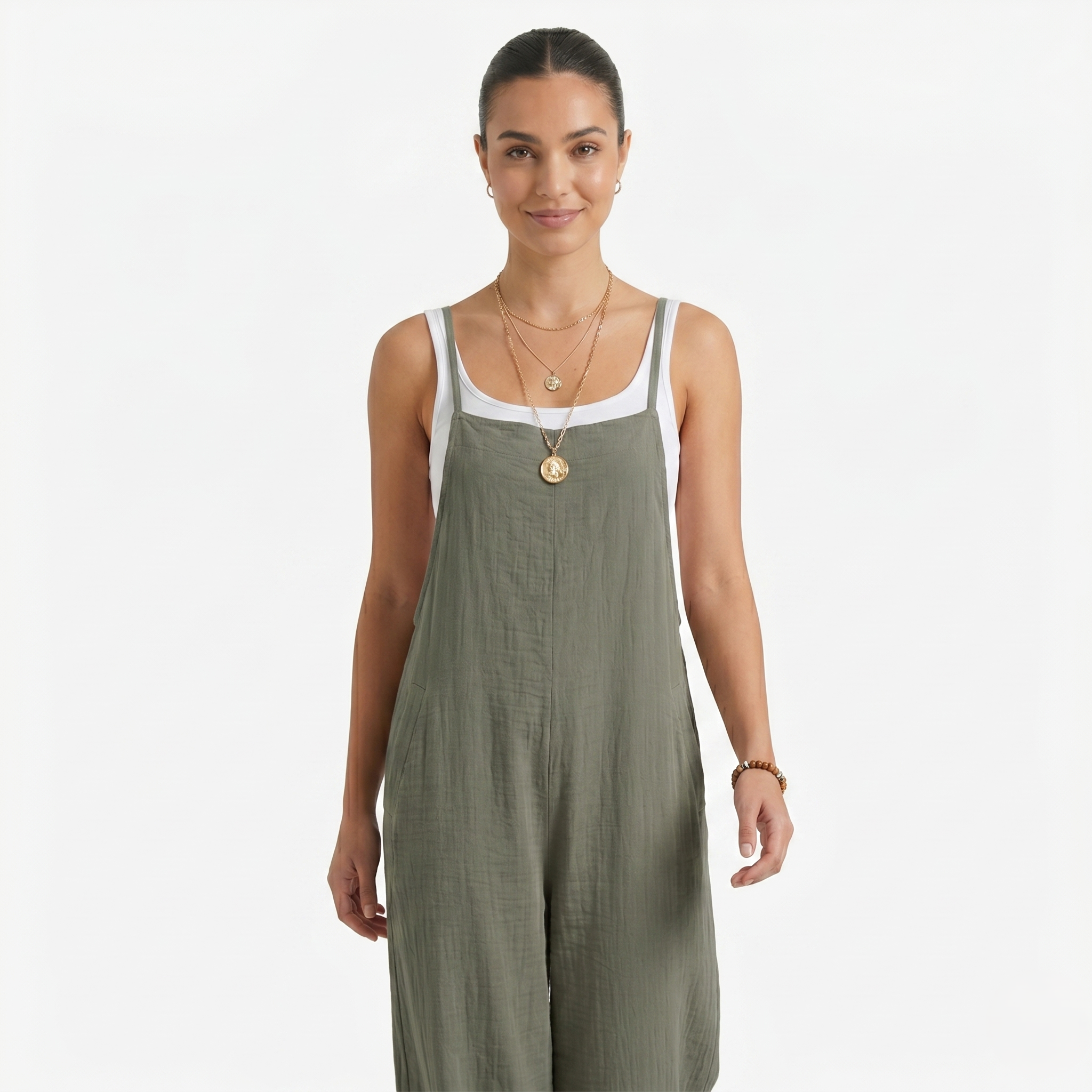 Oldevaine | Women's Sleeveless Wide Leg Casual Jumpsuit with Spaghetti Straps