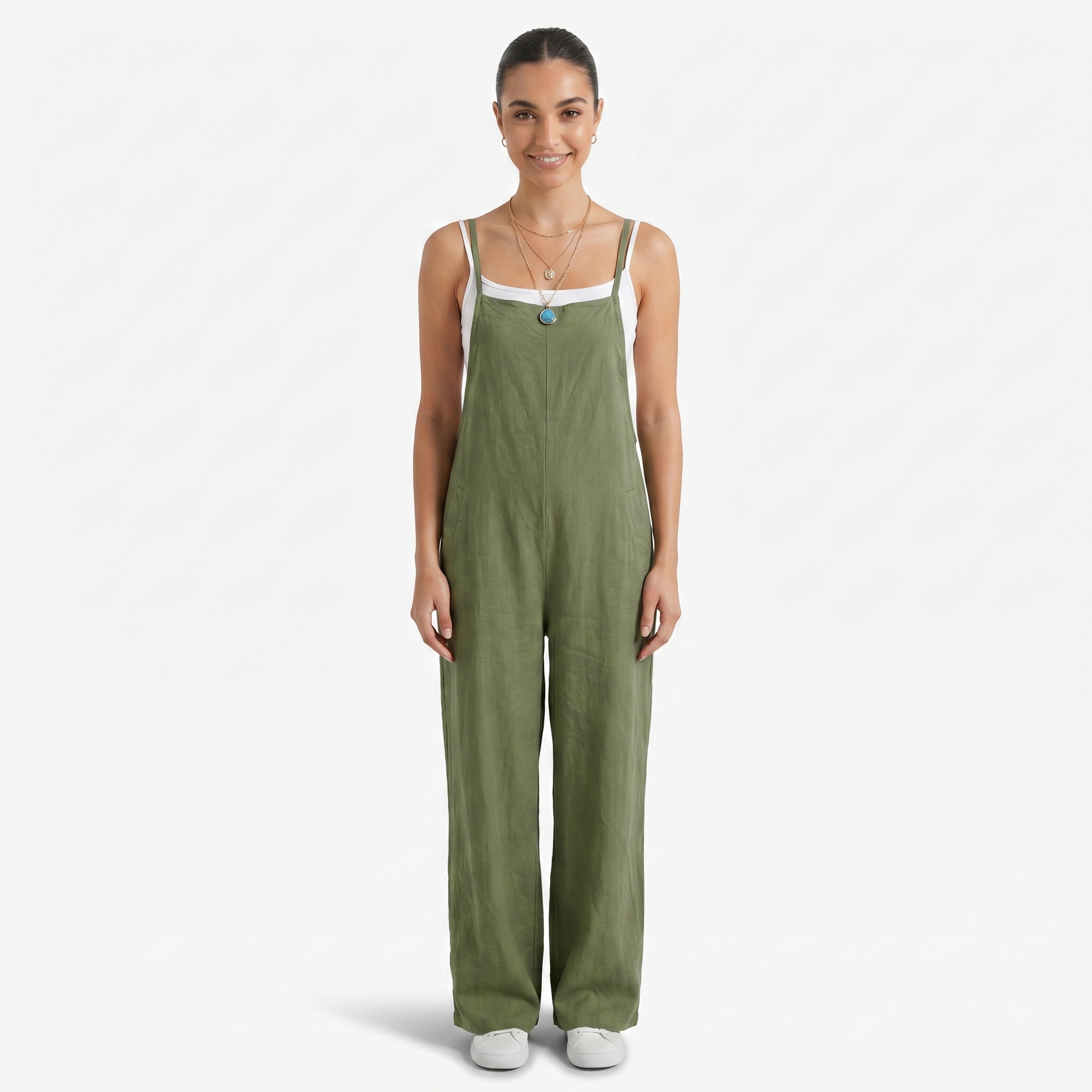 Oldevaine | Women's Sleeveless Wide Leg Casual Jumpsuit with Spaghetti Straps