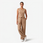 Oldevaine | Women's Two Piece Co Ord Set Wide Leg Trousers Button Front Top