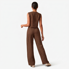 Oldevaine | Women's Two Piece Co Ord Set Wide Leg Trousers Button Front Top