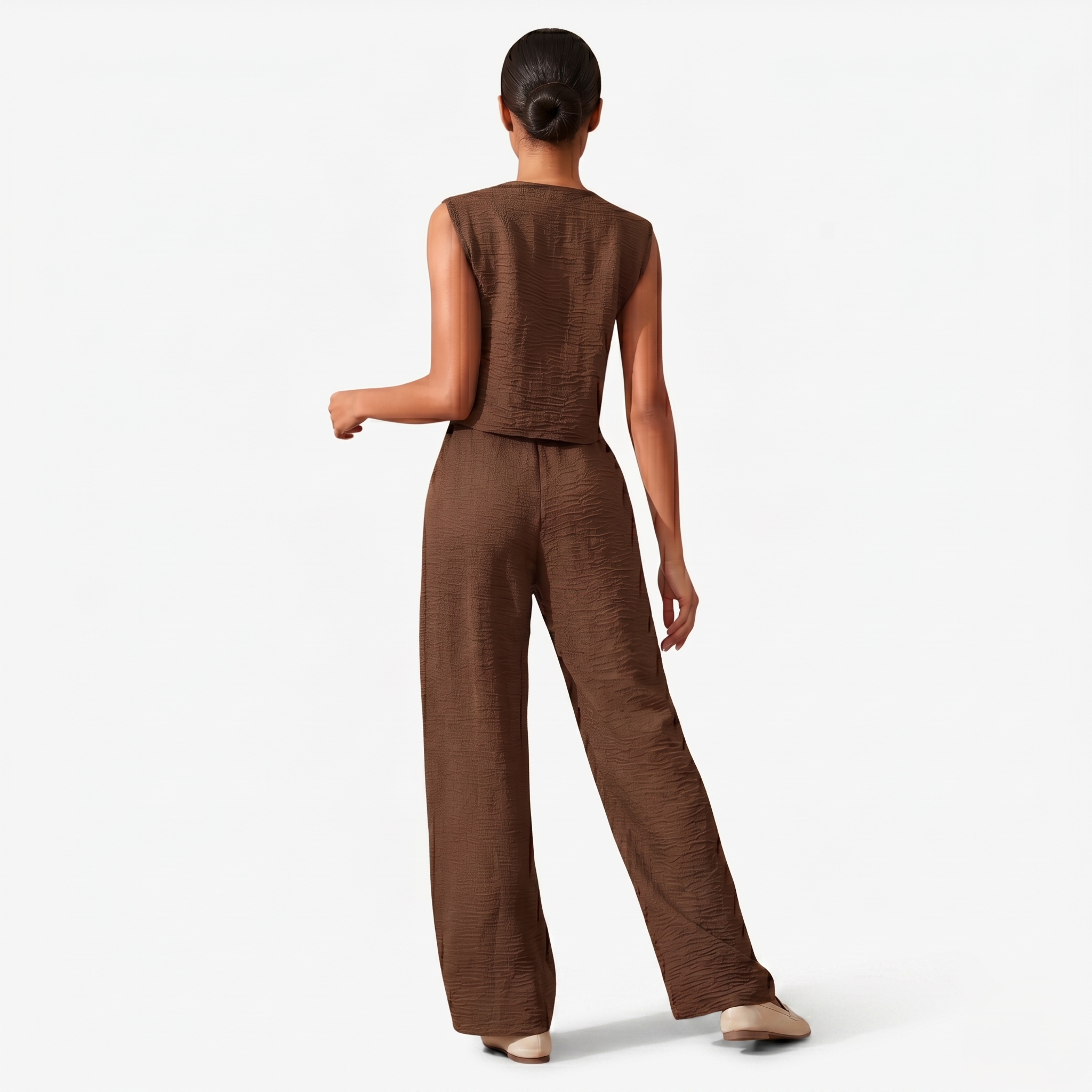 Oldevaine | Women's Two Piece Co Ord Set Wide Leg Trousers Button Front Top
