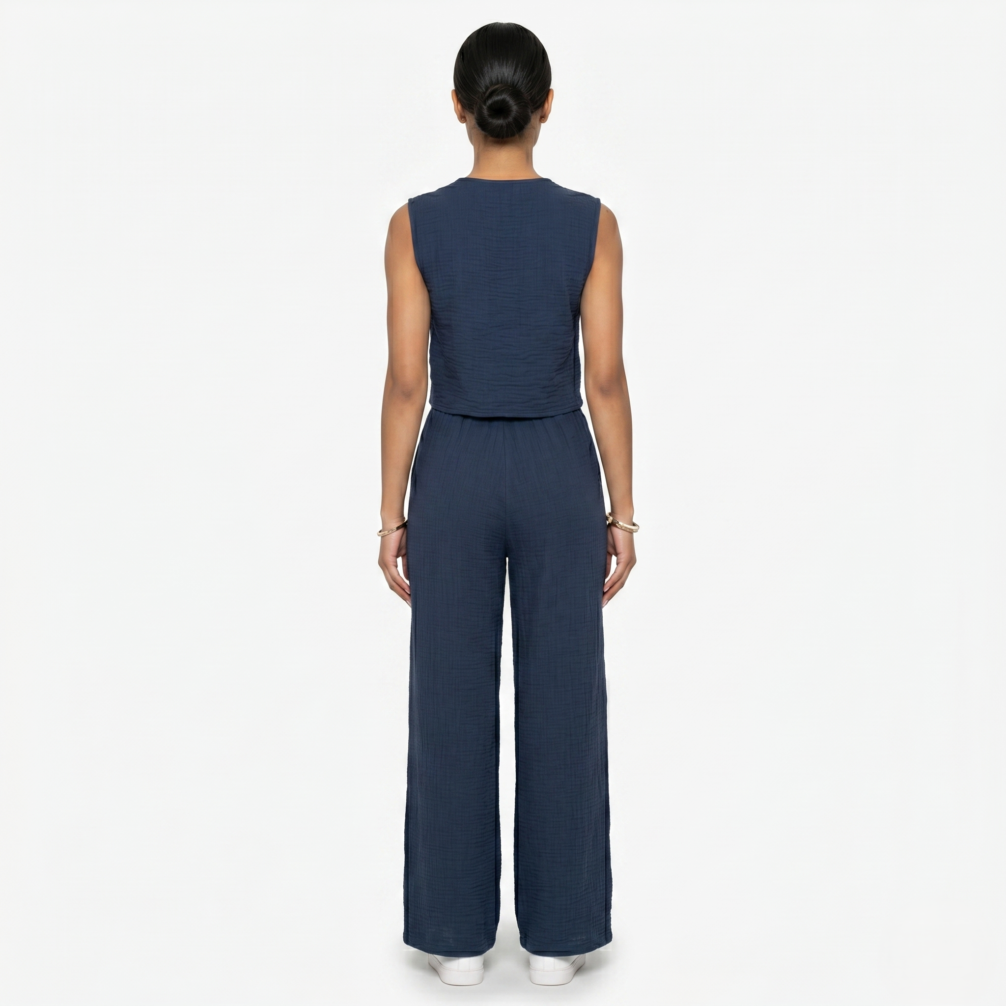 Oldevaine | Women's Two Piece Co Ord Set Wide Leg Trousers Button Front Top