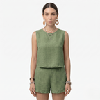 Oldevaine | Women's Two Piece Set Crew Neck Sleeveless Top and Shorts