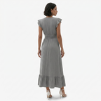 Oldevaine | Women’s V-Neck Flutter Sleeve Maxi Dress Smocked Waist Ruffle Hem