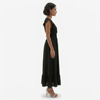 Oldevaine | Women’s V-Neck Flutter Sleeve Maxi Dress Smocked Waist Ruffle Hem