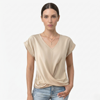 Oldevaine | Women's V Neck Short Sleeve Wrap Front Blouse Top