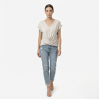 Oldevaine | Women's V Neck Short Sleeve Wrap Front Blouse Top