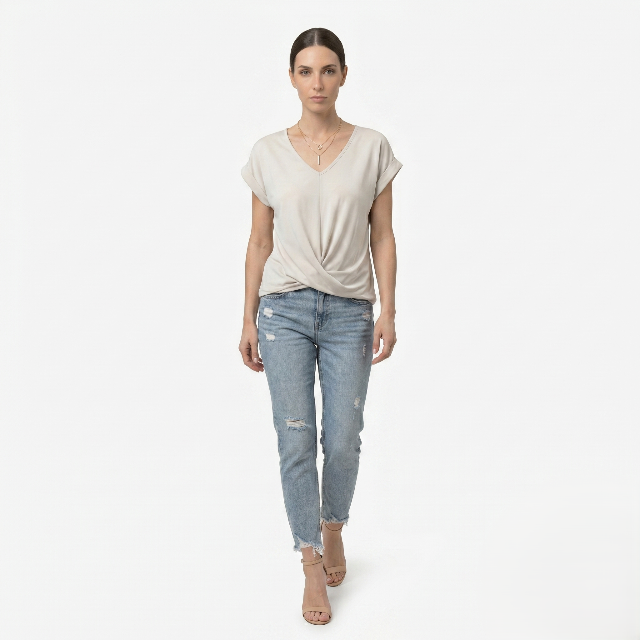 Oldevaine | Women's V Neck Short Sleeve Wrap Front Blouse Top