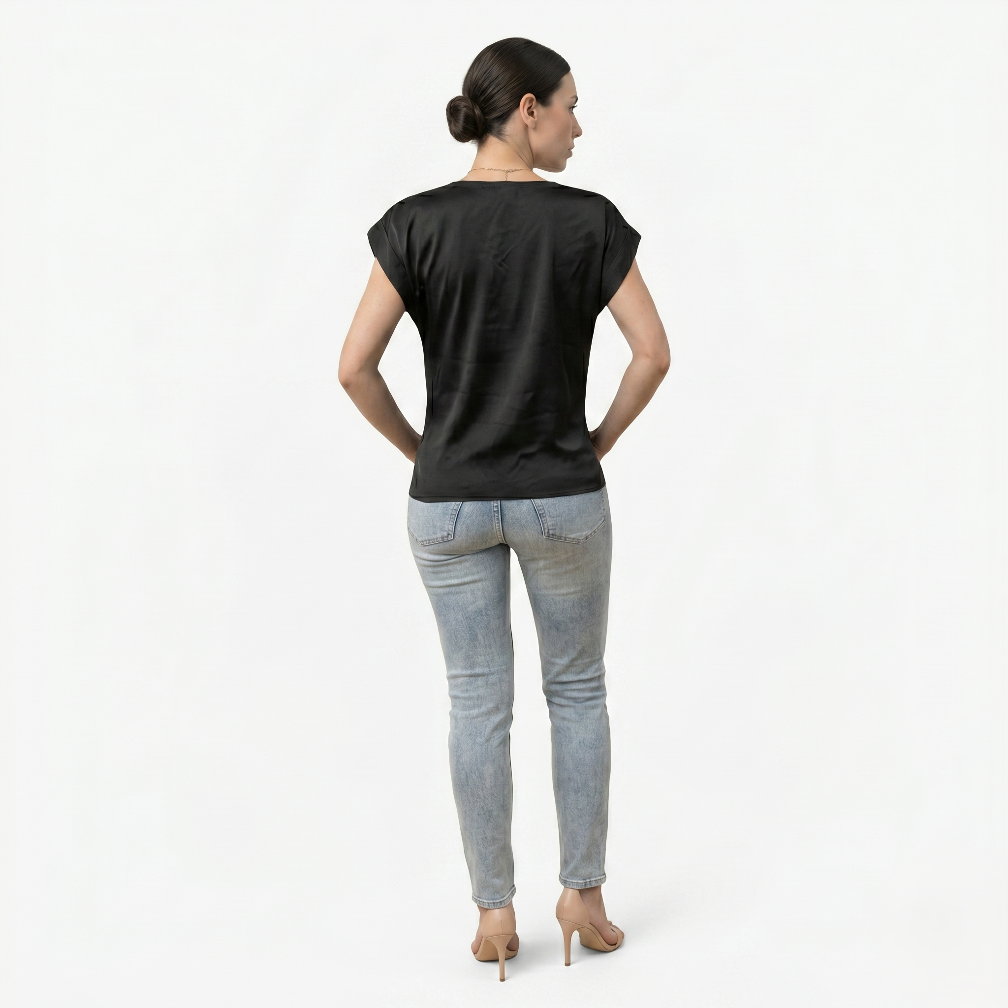 Oldevaine | Women's V Neck Short Sleeve Wrap Front Blouse Top