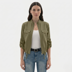 Oldevaine | Women's Zip Up Utility Jacket Stand Collar