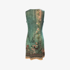 Oldevaine | Sleeveless Notch V-Neck Floral Print Sundress Button Detail
