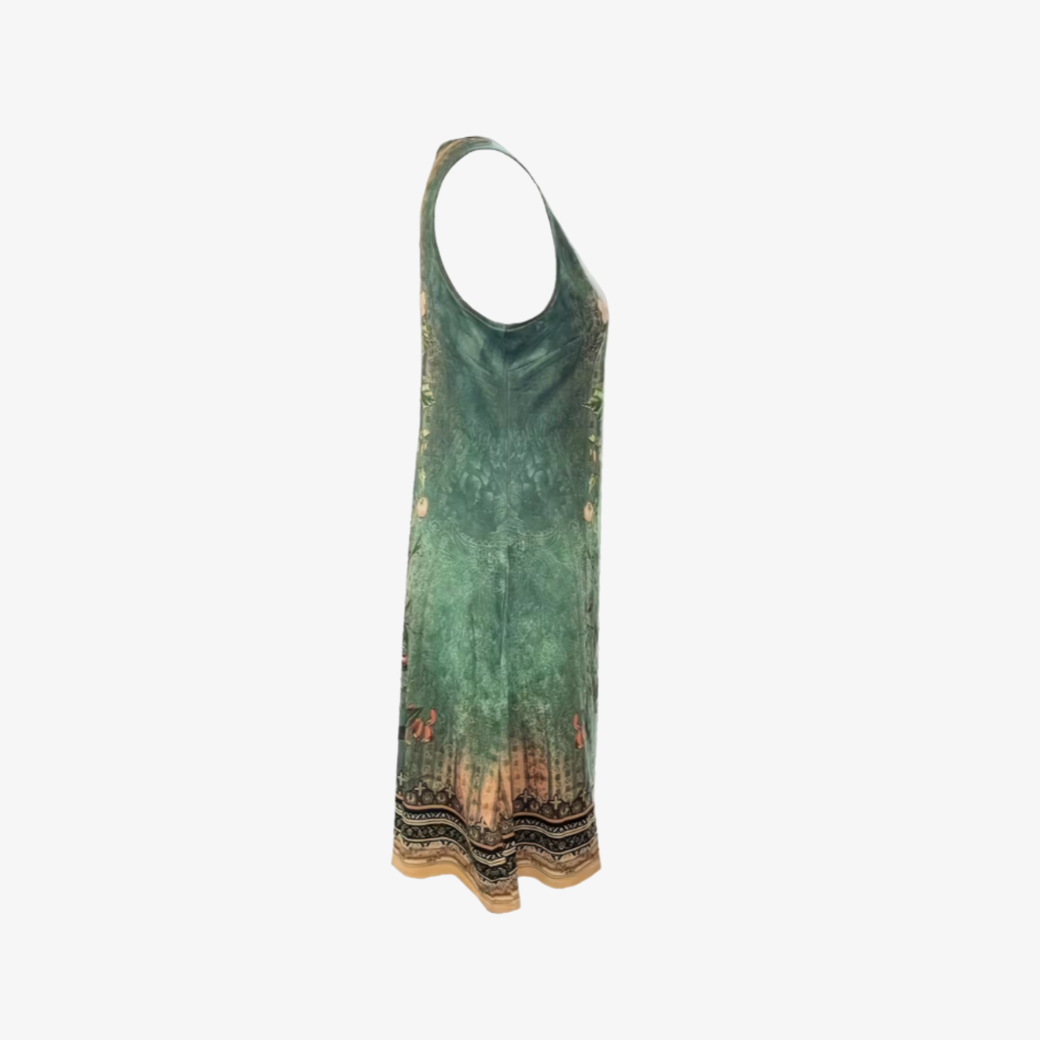 Oldevaine | Sleeveless Notch V-Neck Floral Print Sundress Button Detail