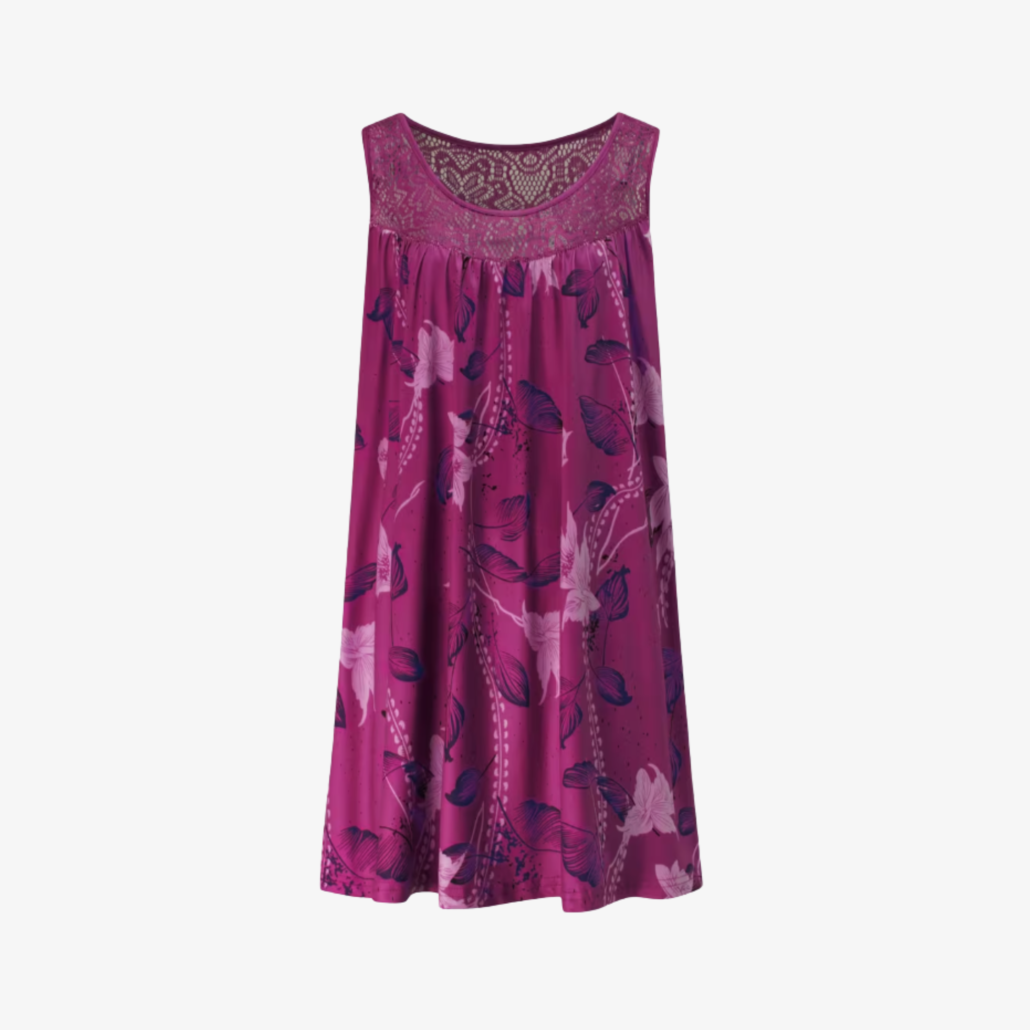 Oldevaine | Sleeveless Scoop Neck Printed Mini Dress Lace Yoke Detail