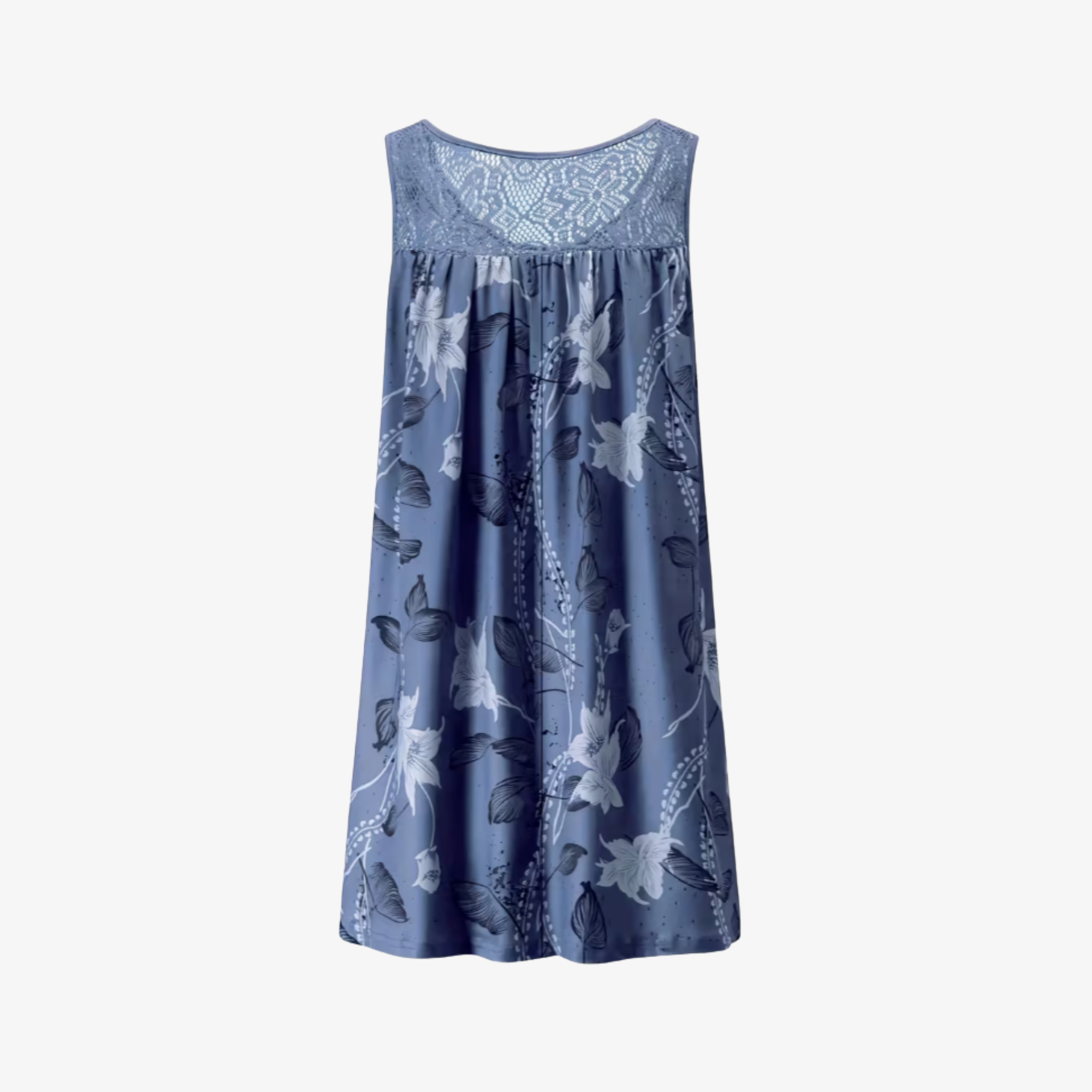 Oldevaine | Sleeveless Scoop Neck Printed Mini Dress Lace Yoke Detail