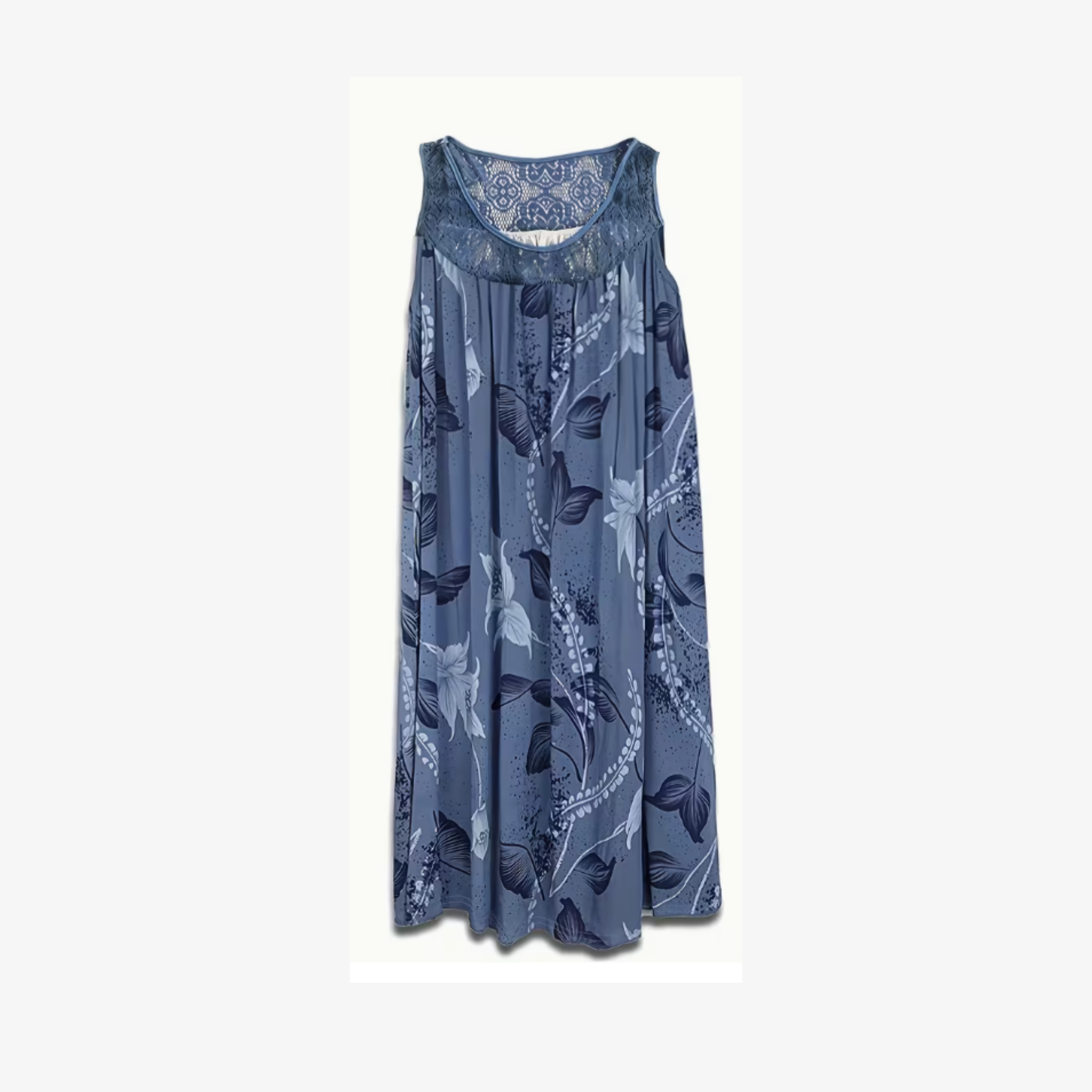 Oldevaine | Sleeveless Scoop Neck Printed Mini Dress Lace Yoke Detail