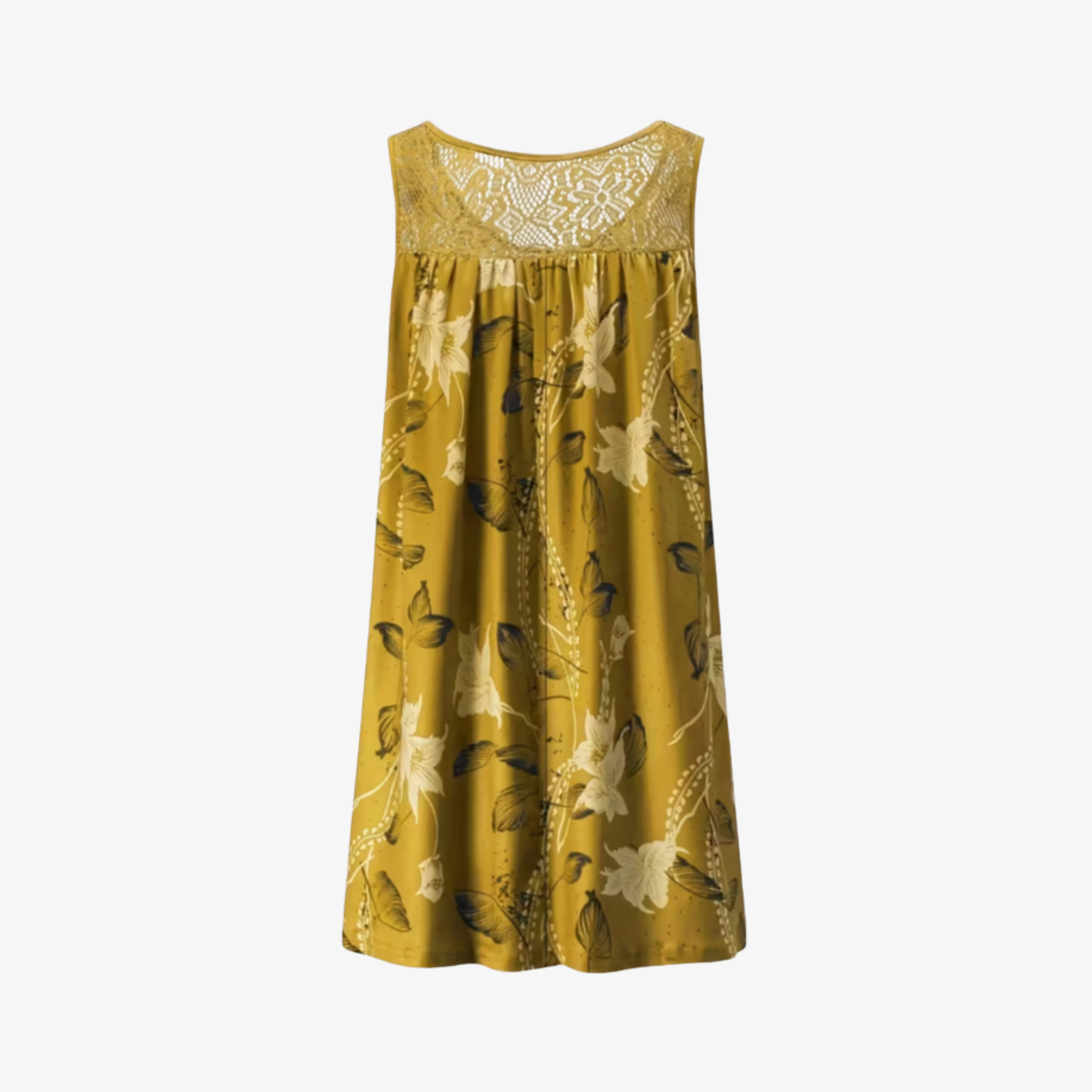 Oldevaine | Sleeveless Scoop Neck Printed Mini Dress Lace Yoke Detail