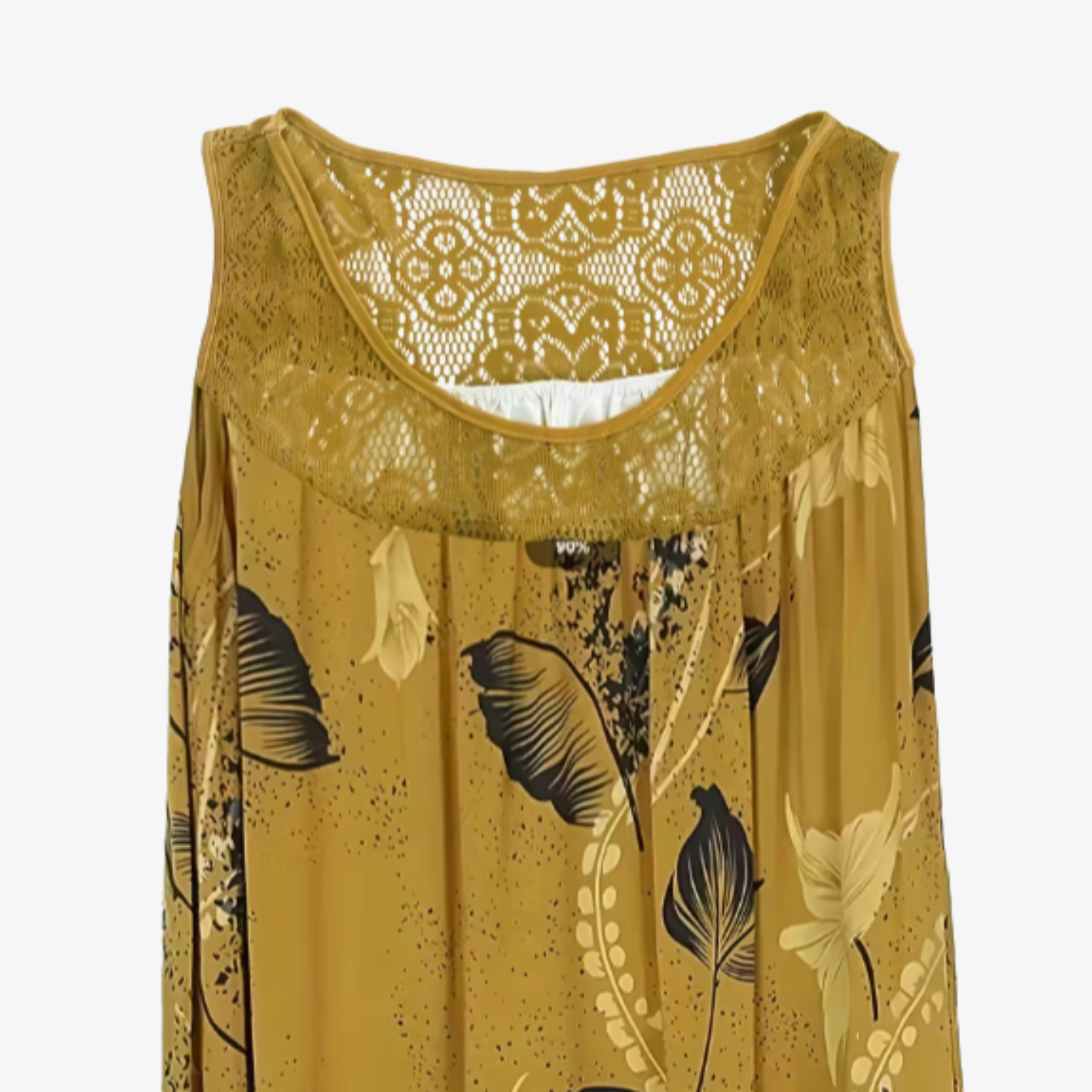 Oldevaine | Sleeveless Scoop Neck Printed Mini Dress Lace Yoke Detail