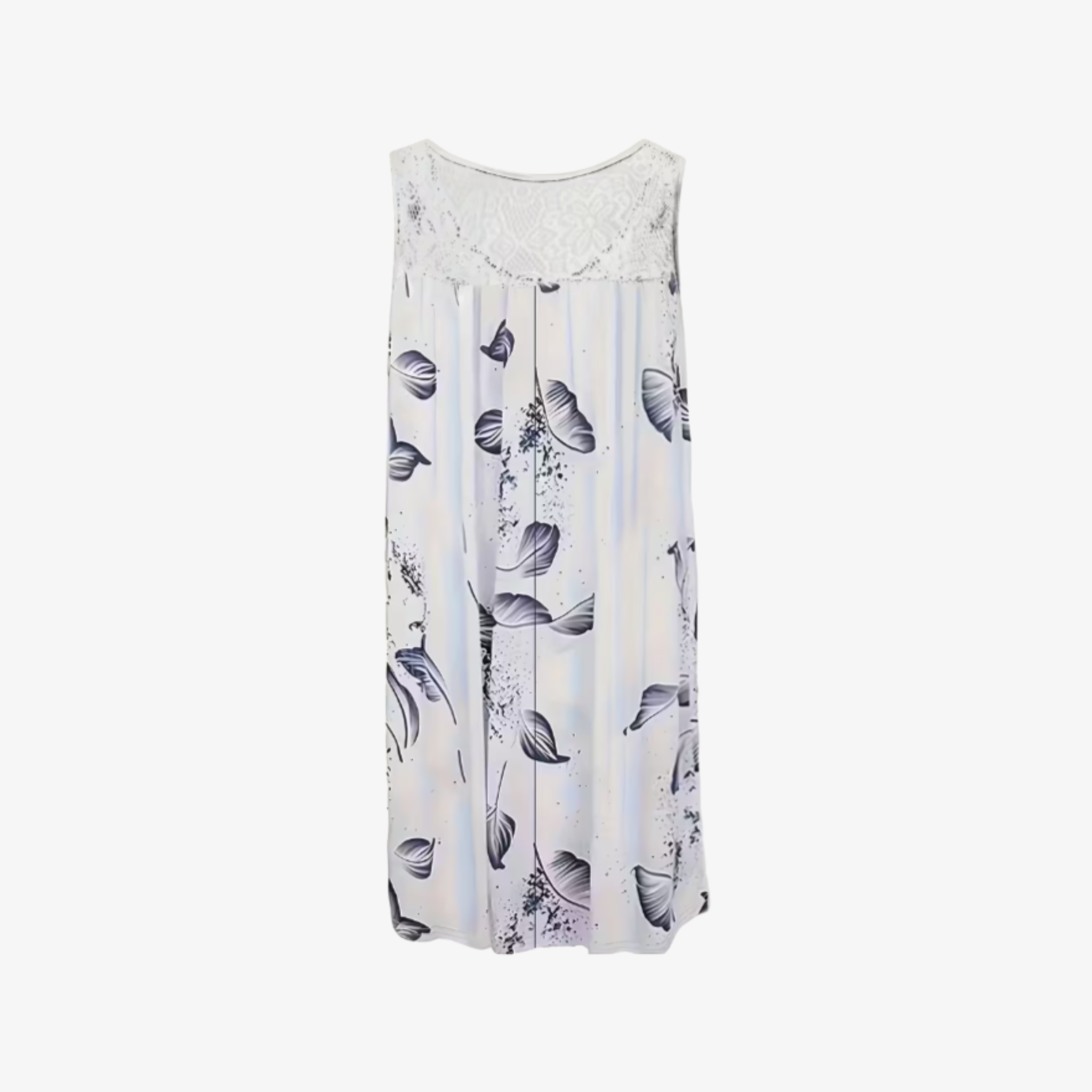 Oldevaine | Sleeveless Scoop Neck Printed Mini Dress Lace Yoke Detail