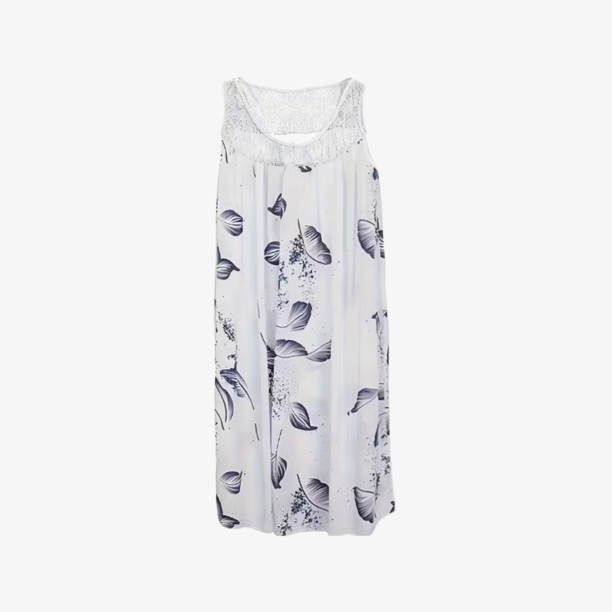Oldevaine | Sleeveless Scoop Neck Printed Mini Dress Lace Yoke Detail