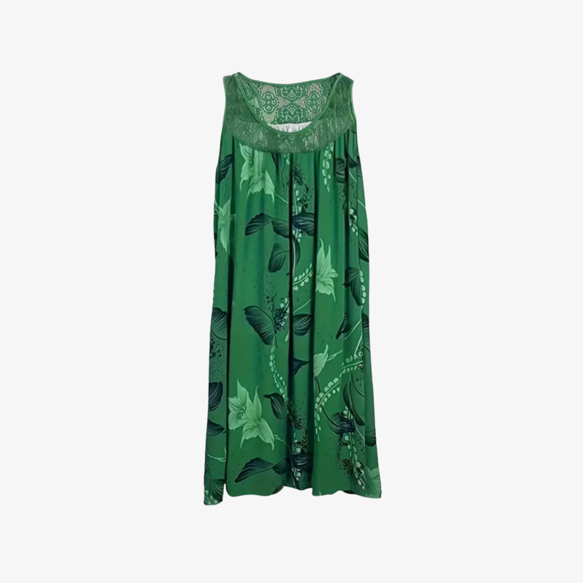 Oldevaine | Sleeveless Scoop Neck Printed Mini Dress Lace Yoke Detail