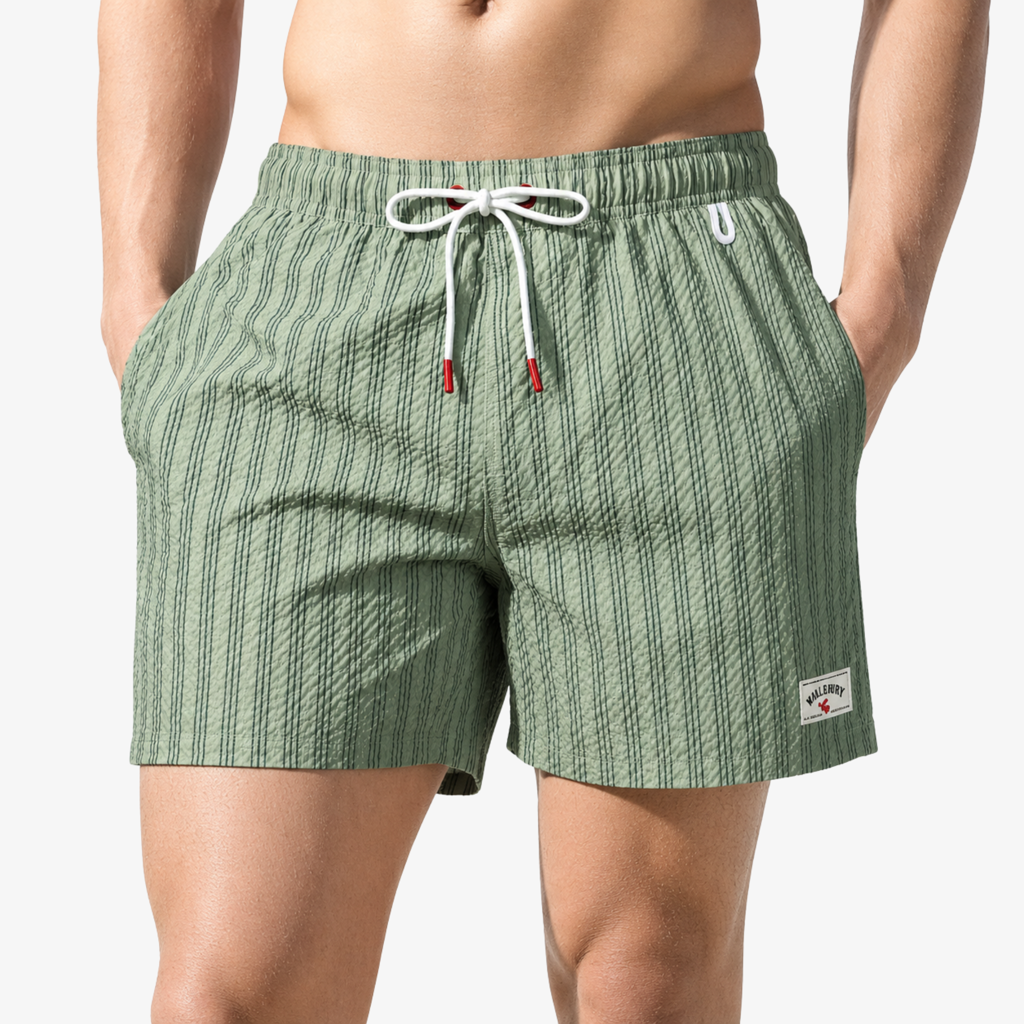 Oldevaine | Men's Striped Swim Shorts with Drawstring and Pockets