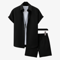 Oldevaine | Two Piece Pleated Textured Button Shirt and Shorts Set