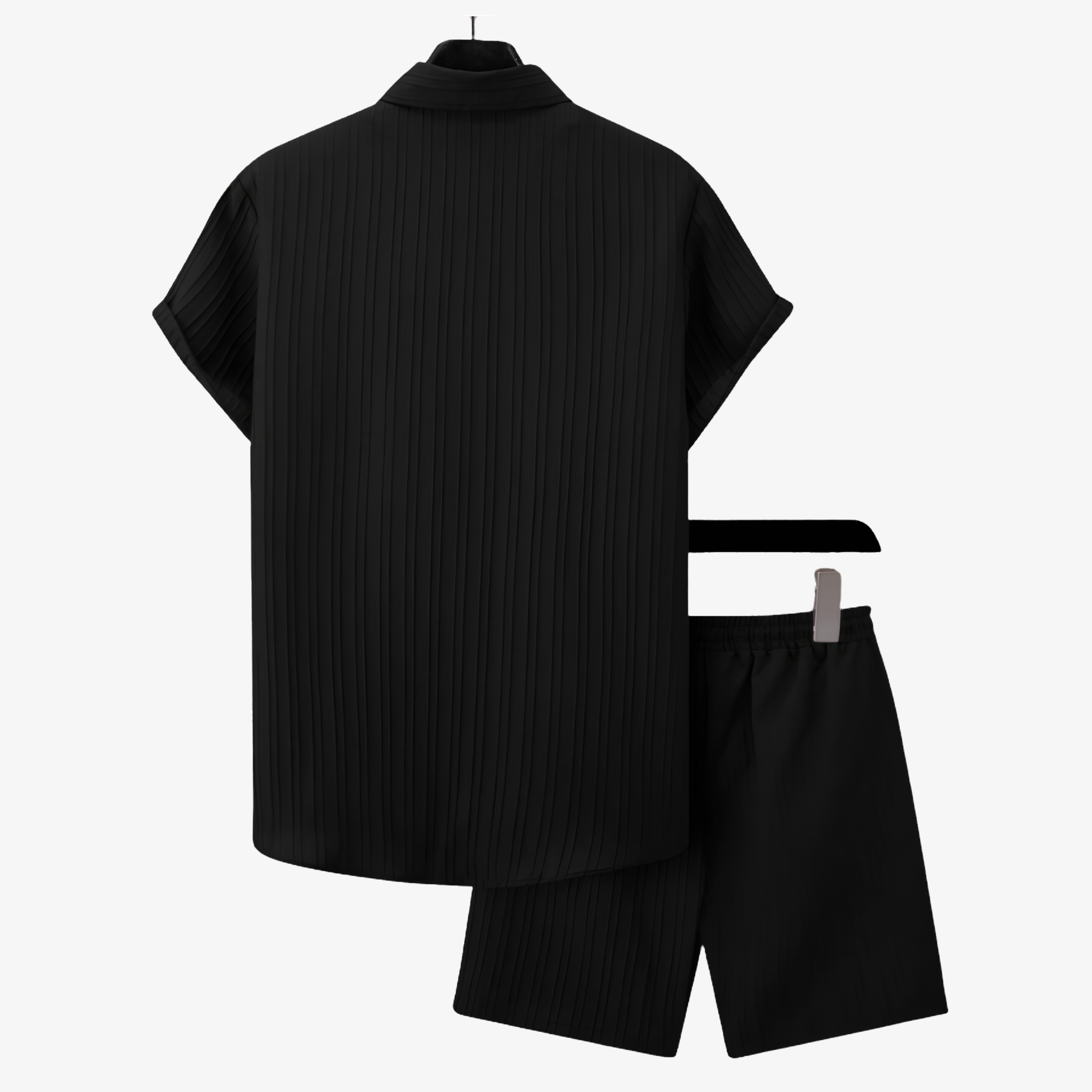 Oldevaine | Two Piece Pleated Textured Button Shirt and Shorts Set