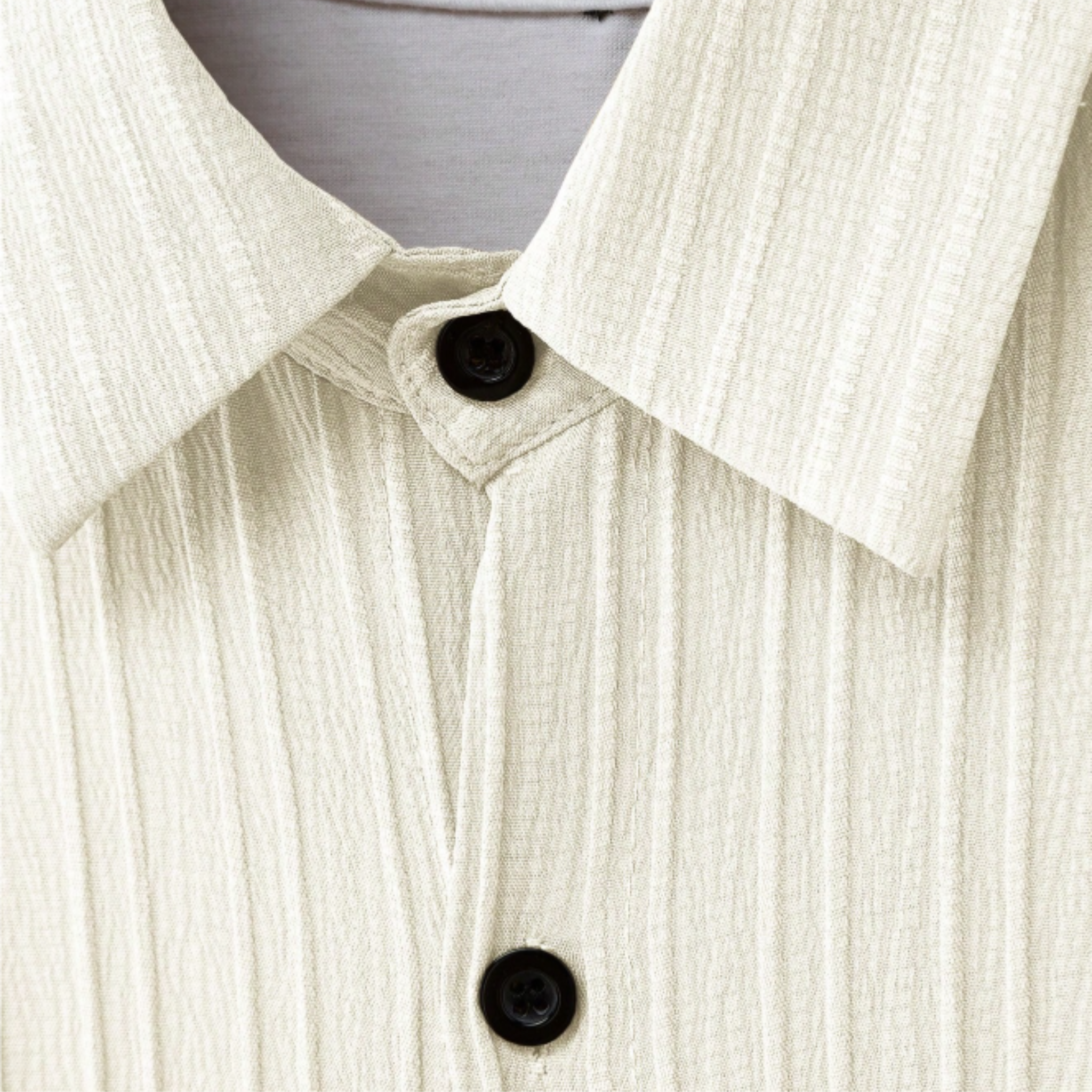 Oldevaine | Two Piece Pleated Textured Button Shirt and Shorts Set