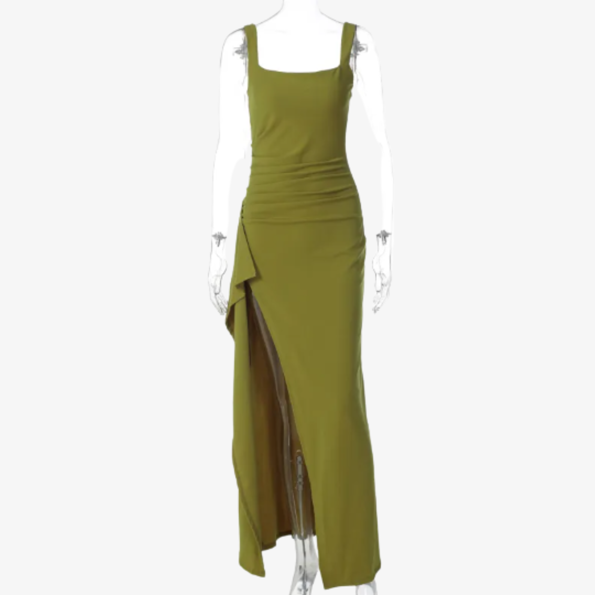 Oldevaine | Evening Maxi Dress Square Neck Sleeveless High Split