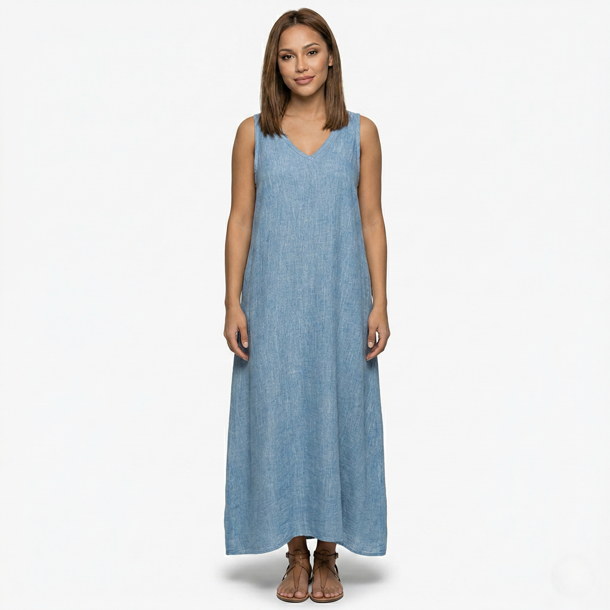 Oldevaine | Casual Sleeveless V-Neck Draped Maxi Dress