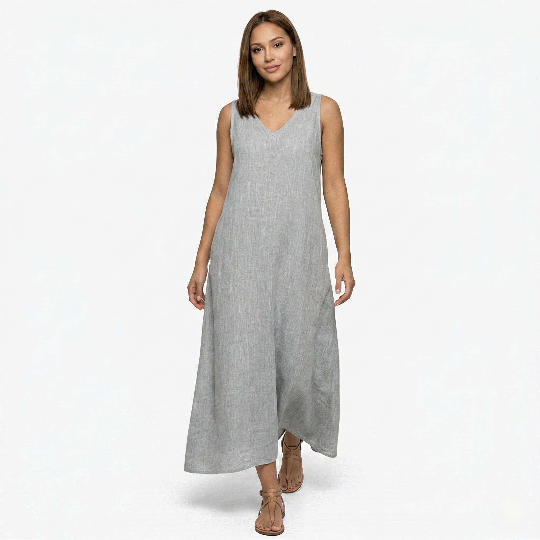 Oldevaine | Casual Sleeveless V-Neck Draped Maxi Dress