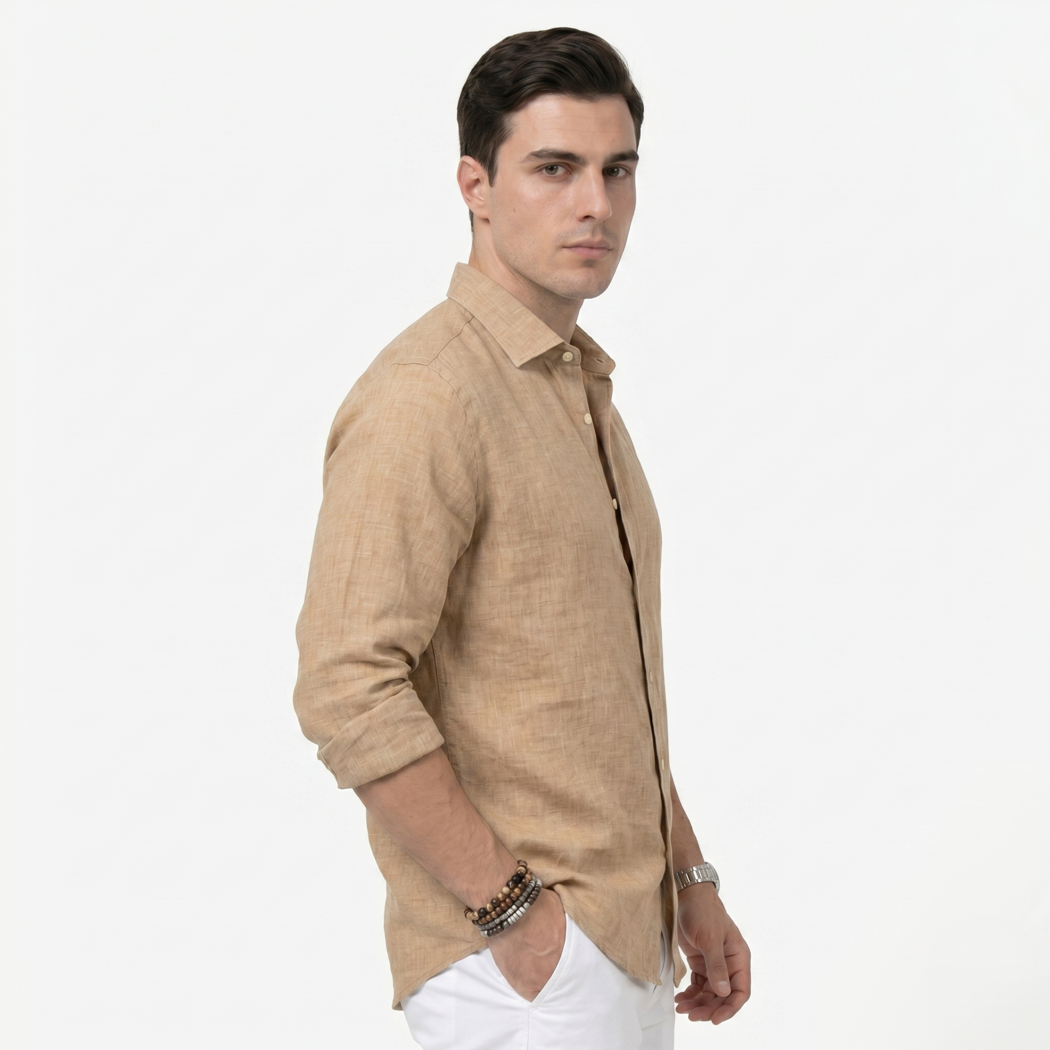 Oldevaine | Men's Casual Button-Up Long Sleeve Linen Blend Shirt