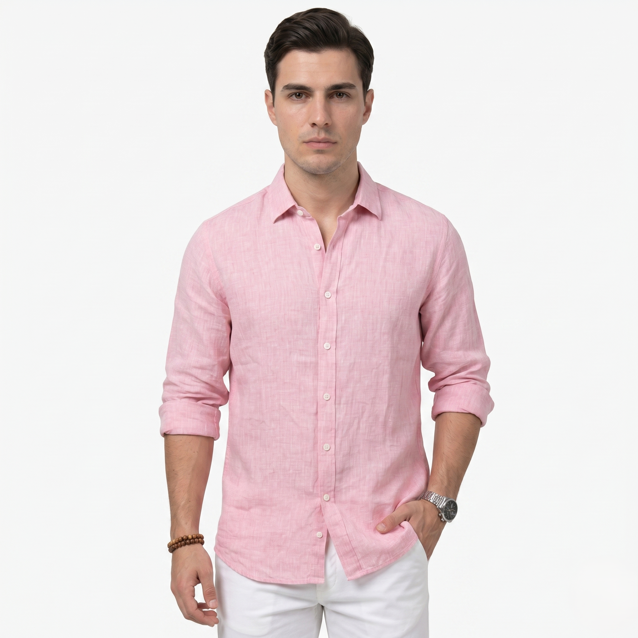 Oldevaine | Men's Casual Button-Up Long Sleeve Linen Blend Shirt