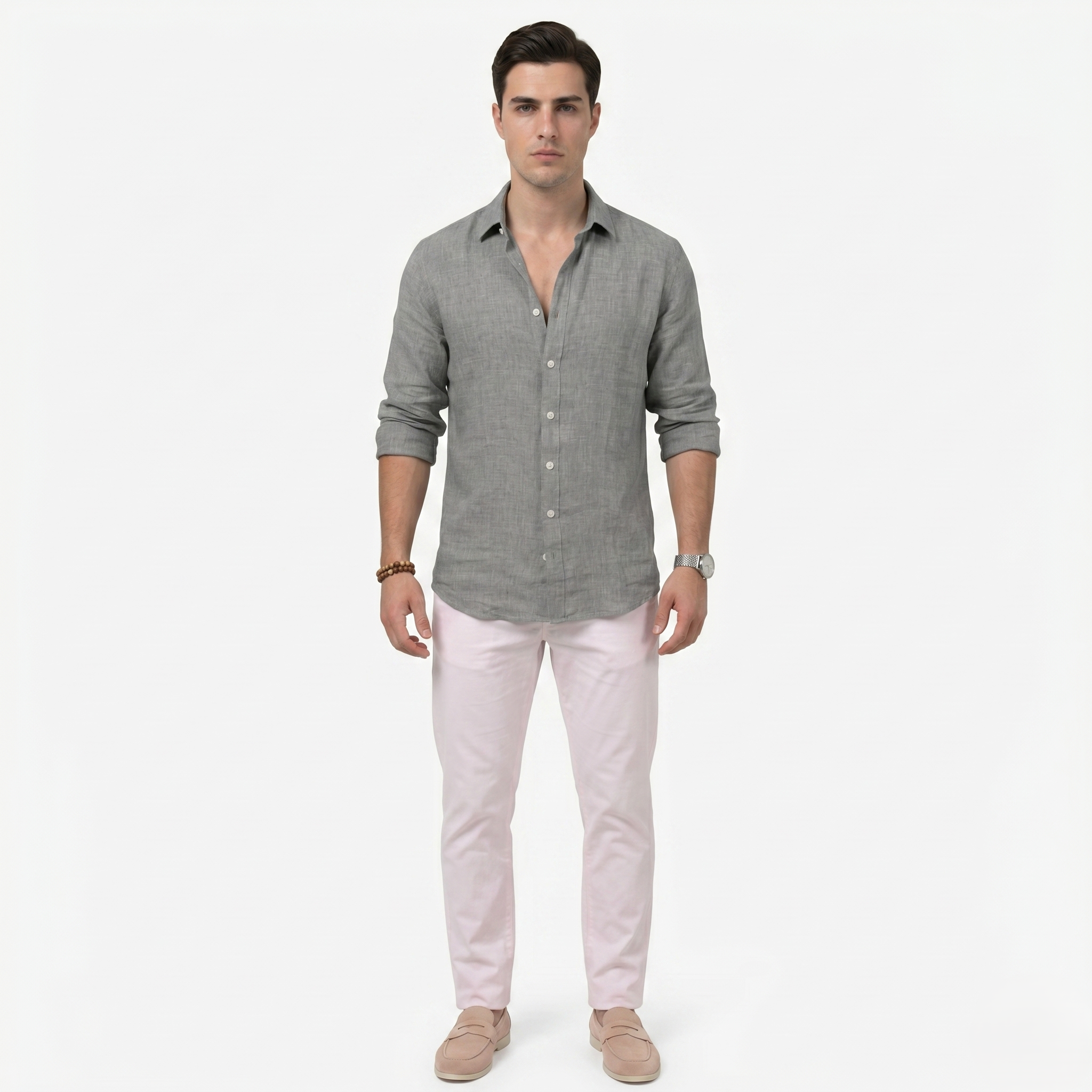 Oldevaine | Men's Casual Button-Up Long Sleeve Linen Blend Shirt