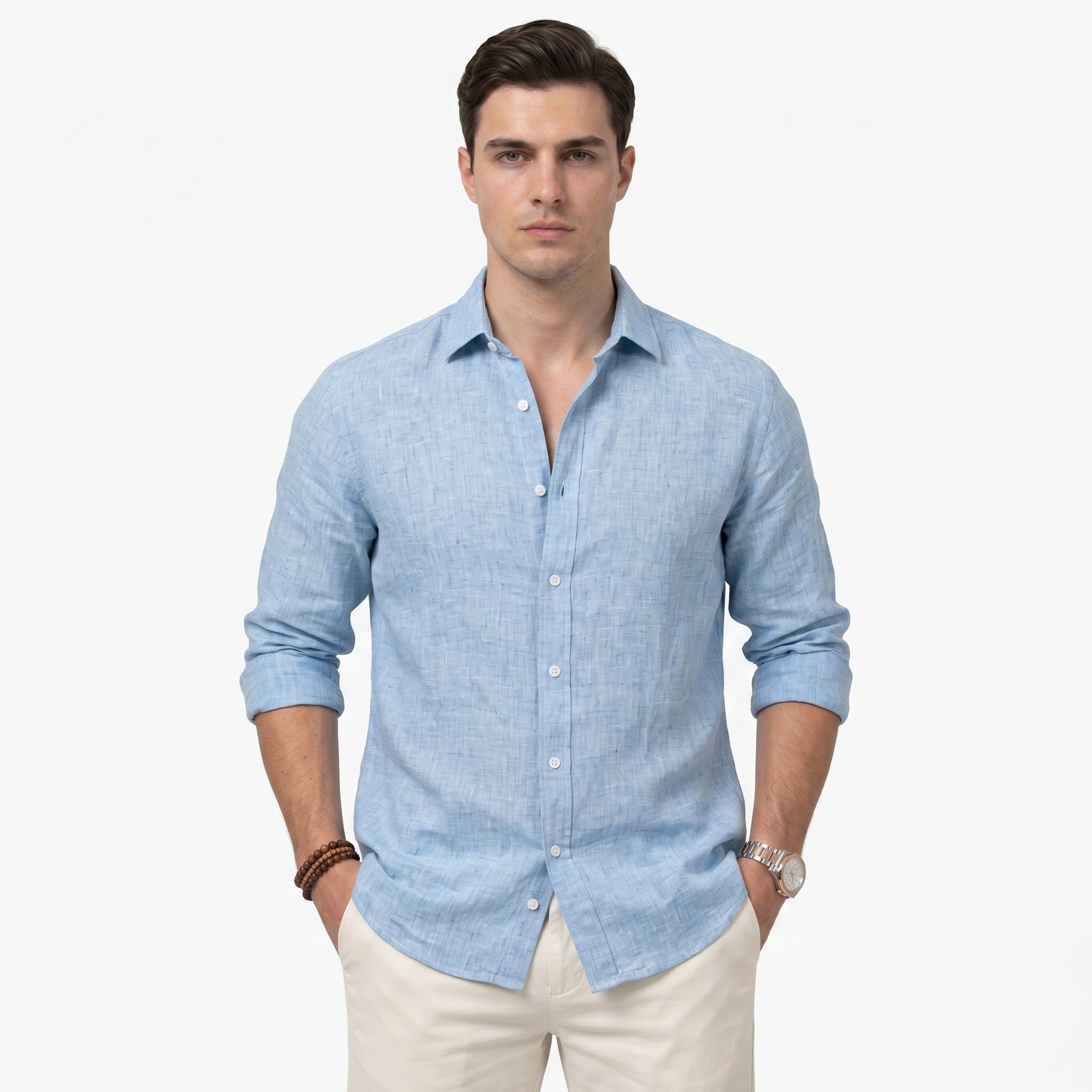 Oldevaine | Men's Casual Button-Up Long Sleeve Linen Blend Shirt