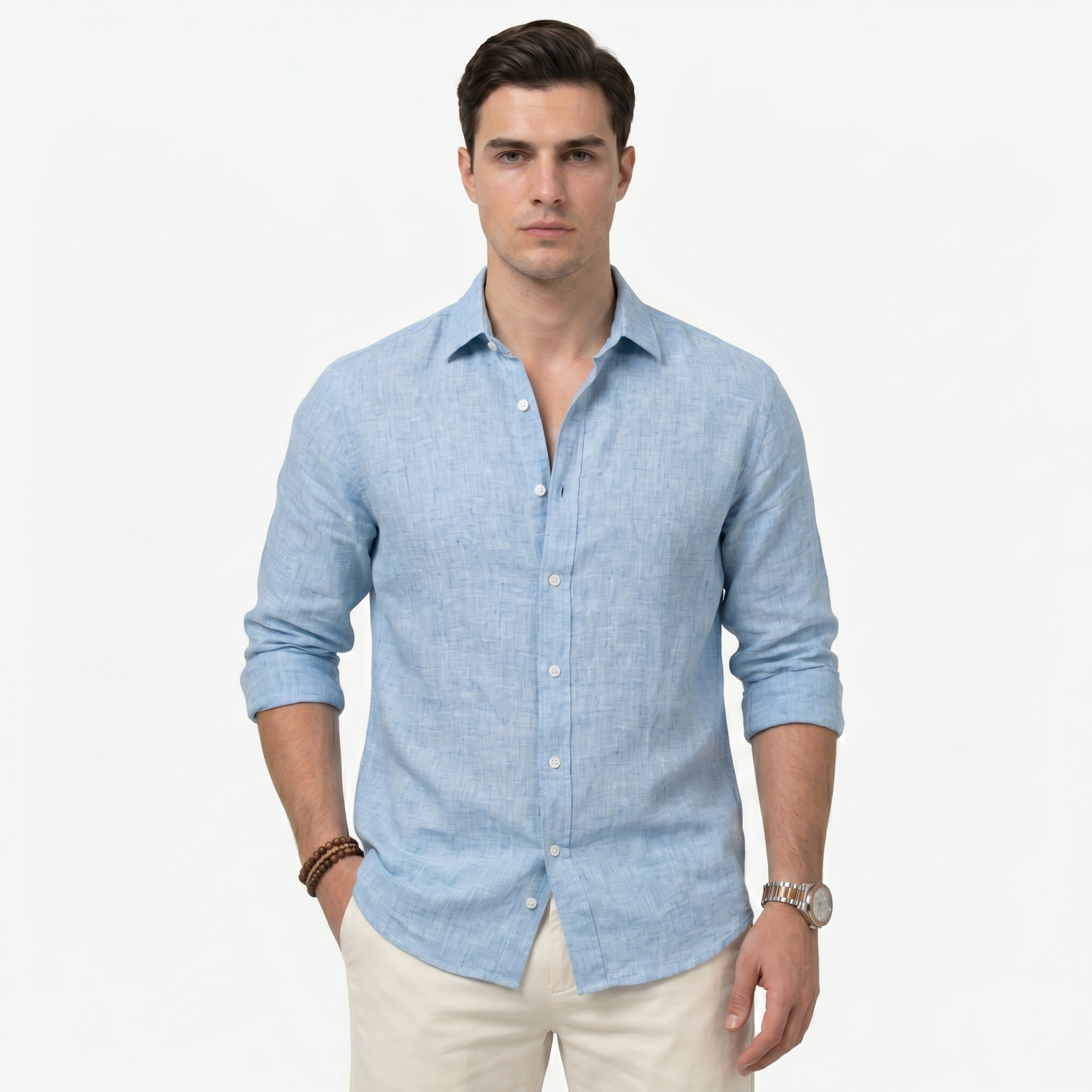 Oldevaine | Men's Casual Button-Up Long Sleeve Linen Blend Shirt