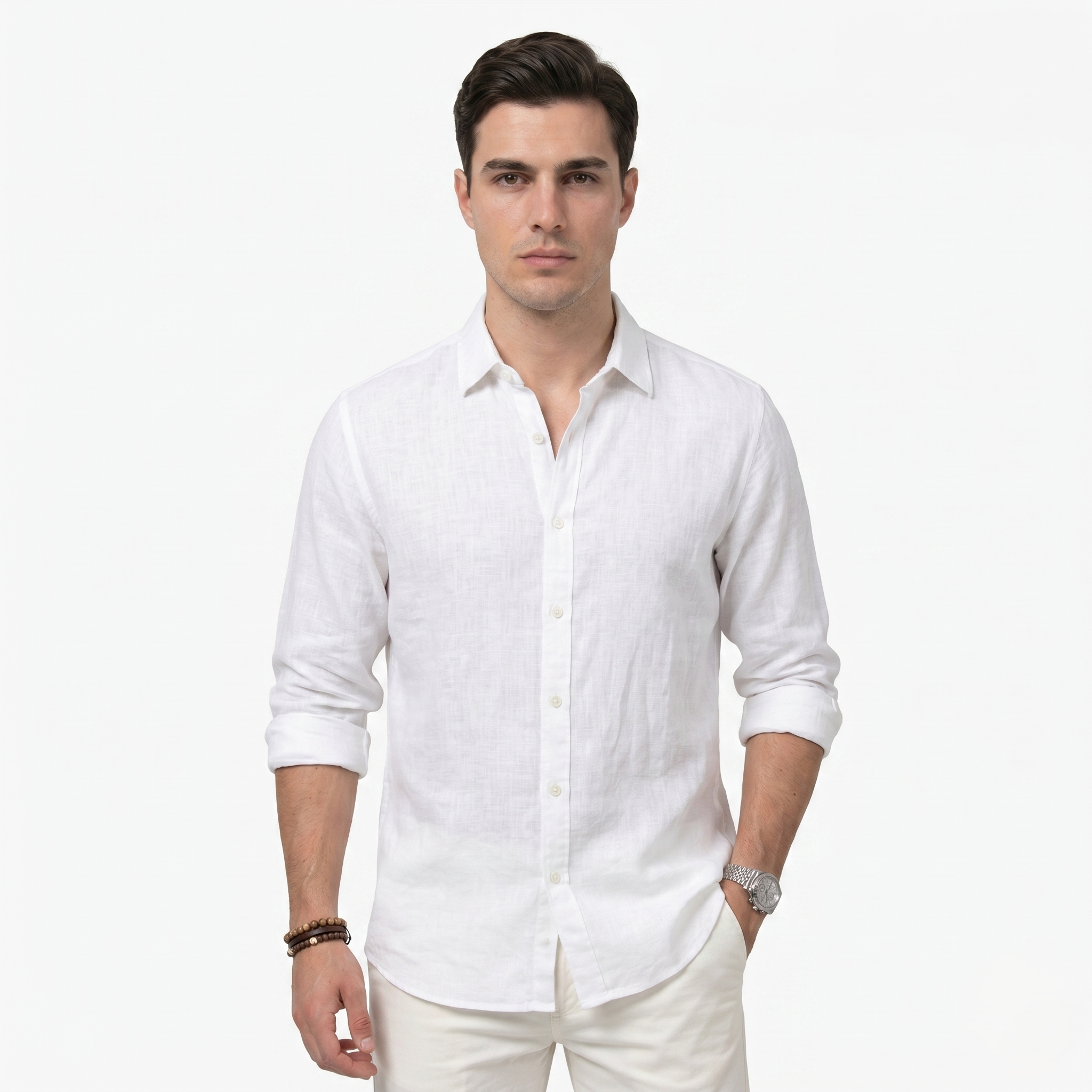 Oldevaine | Men's Casual Button-Up Long Sleeve Linen Blend Shirt