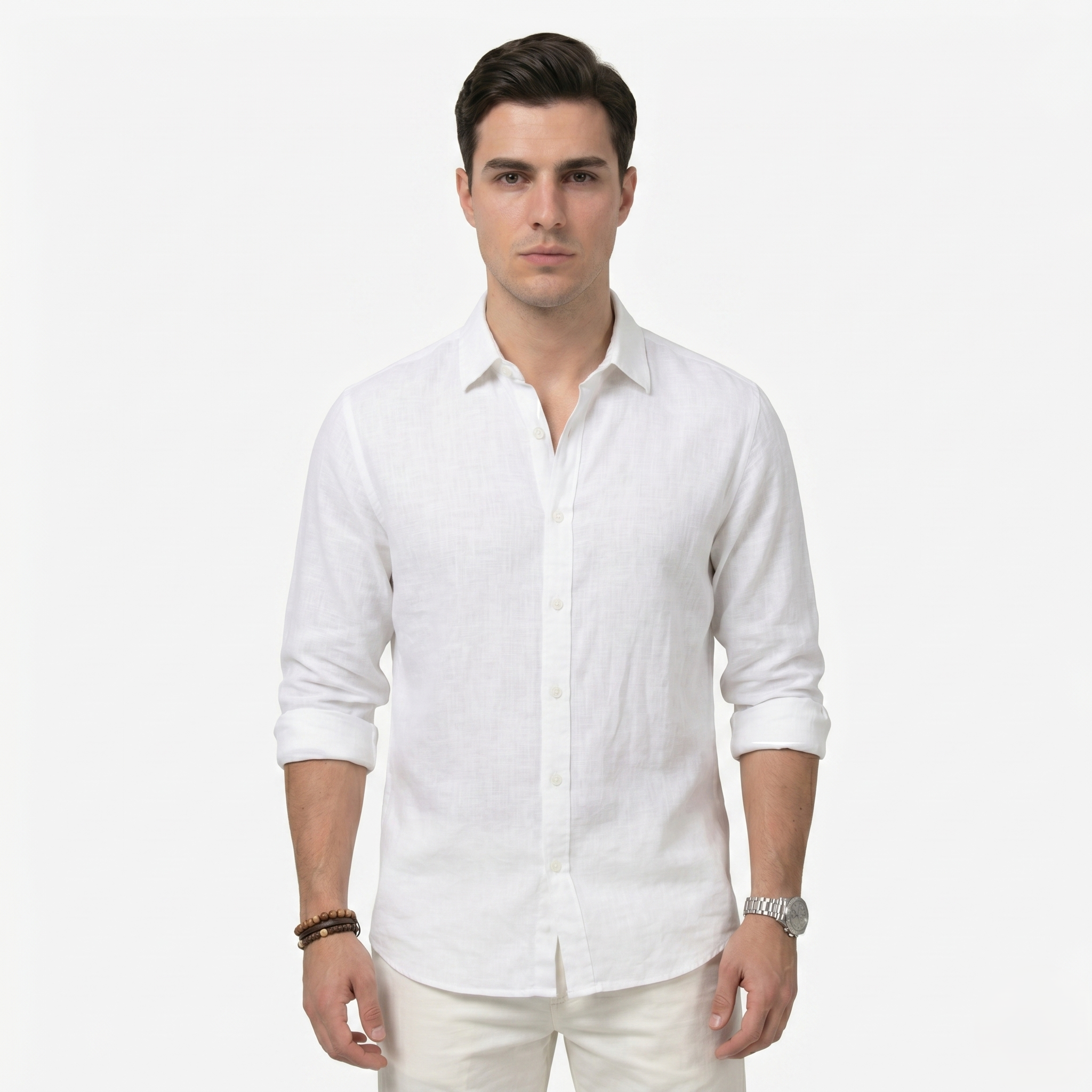 Oldevaine | Men's Casual Button-Up Long Sleeve Linen Blend Shirt