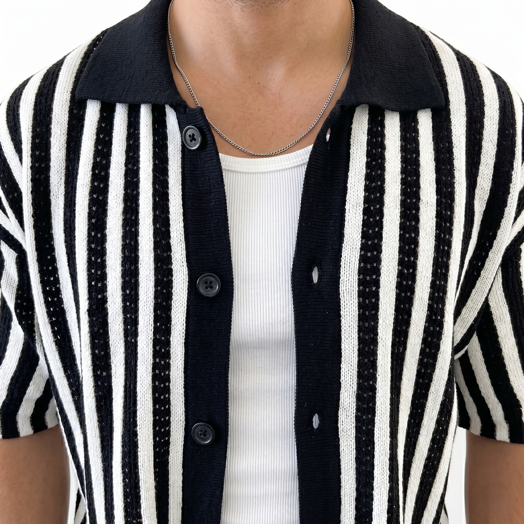 Oldevaine | Men's Cotton Striped Polo Shirt Knitted