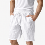 Oldevaine | Men's Linen Elastic Waist Drawstring Shorts with Pockets
