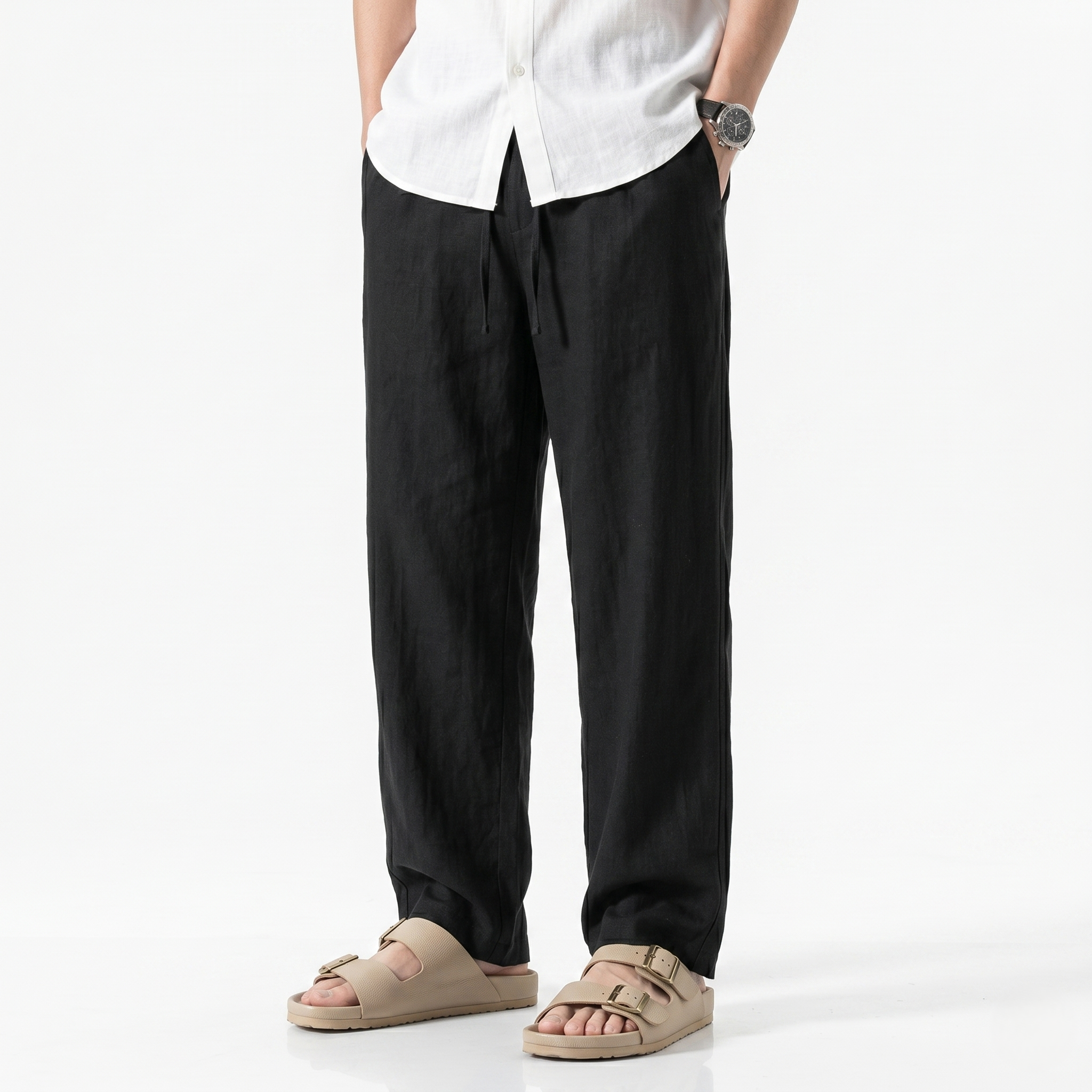 Oldevaine | Men's Linen Straight Leg Casual Trousers